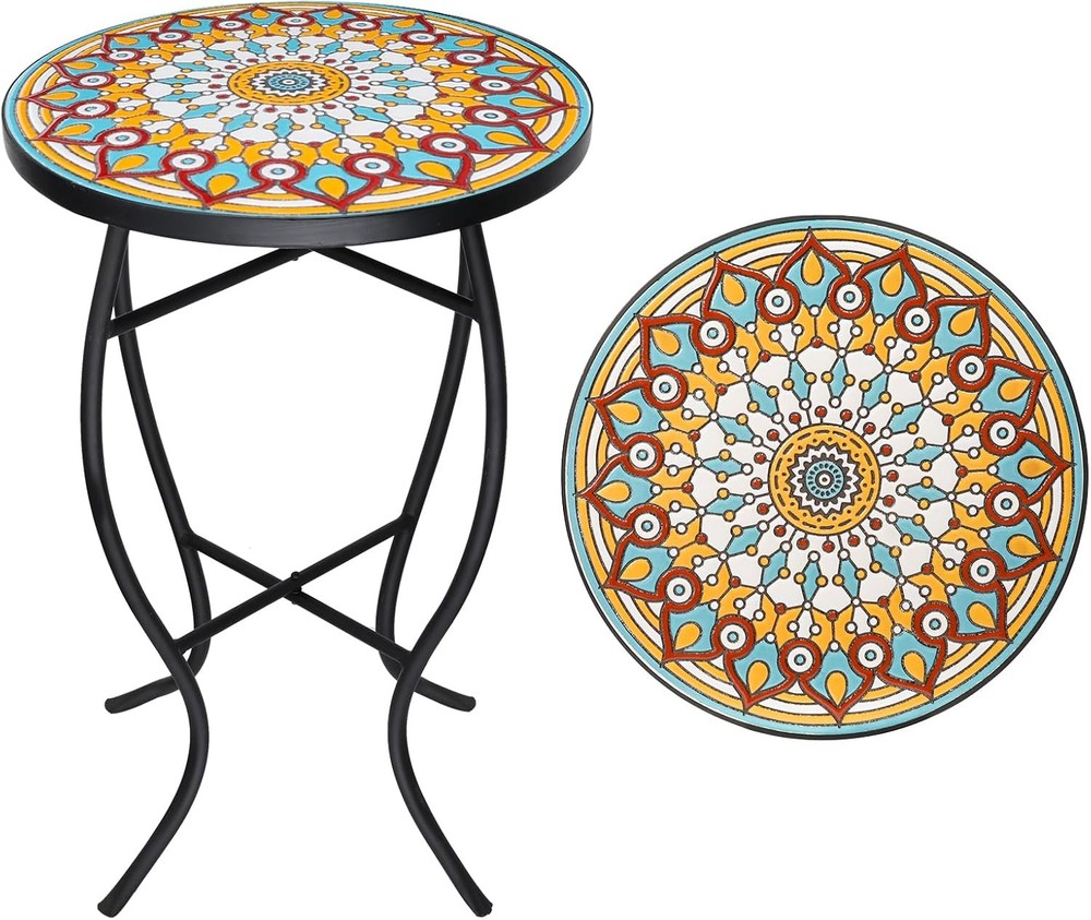Mosaic Outdoor Side Table Small Patio Table Coffee Table Outside Accent Table