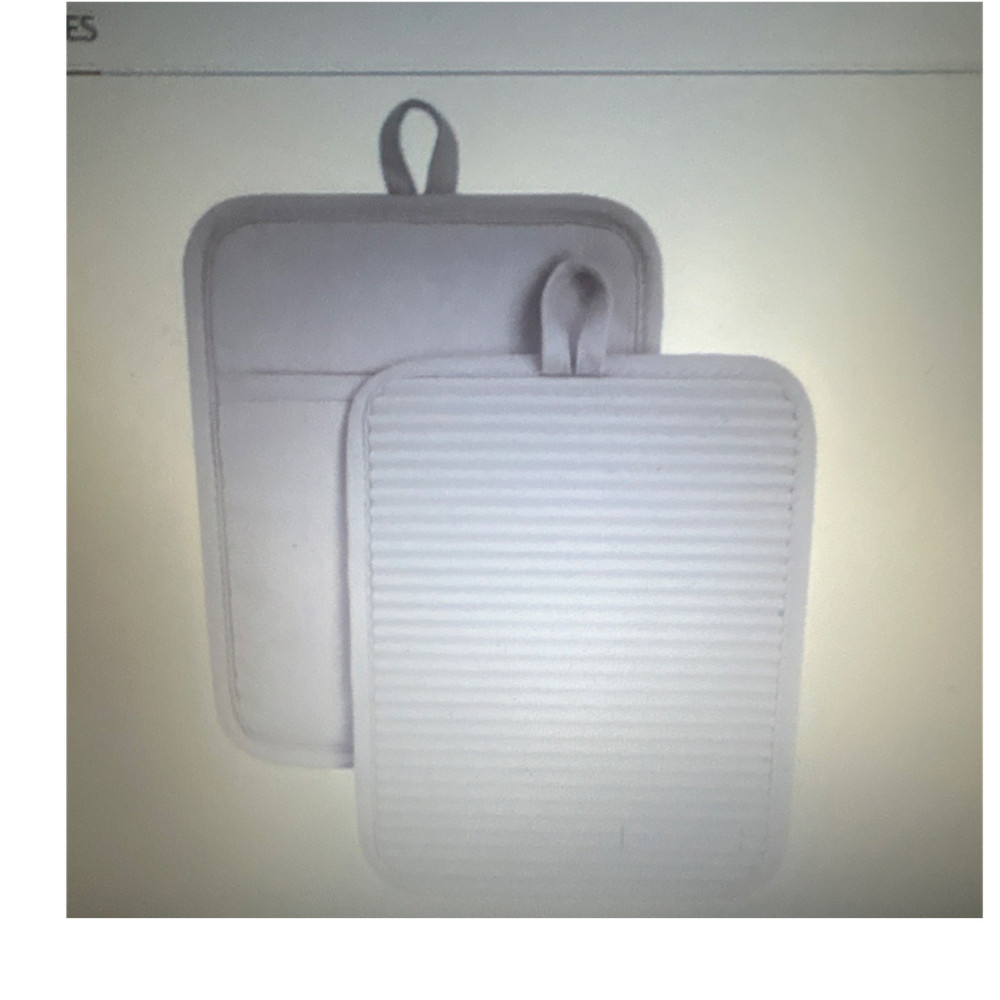 KitchenAid White Cotton Quilted Potholders Set of 2 Solid w/ Hanging Loop