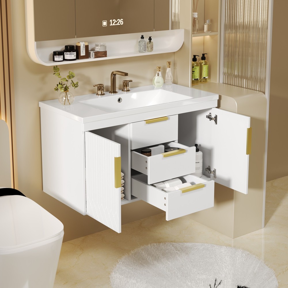 36'' Wall Mounted Bathroom Vanity, Floating Bathroom Storage Cabinet with 2 Dr