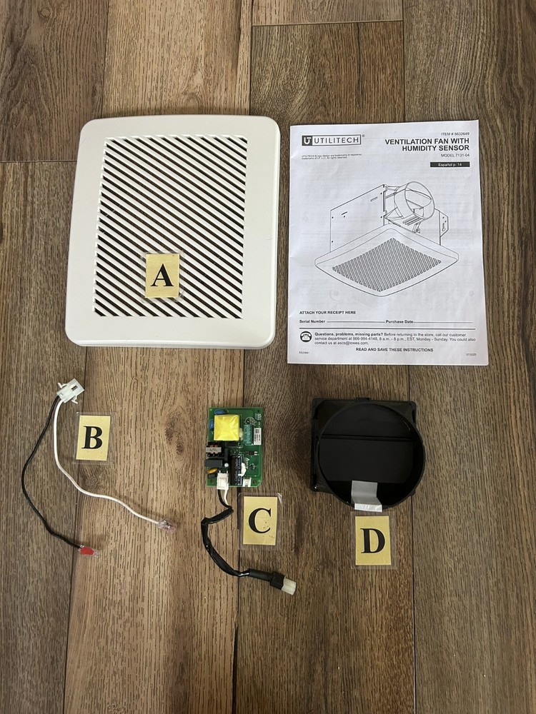 Replacement Parts for Utilitech Bathroom Fan 7131-04 (R)