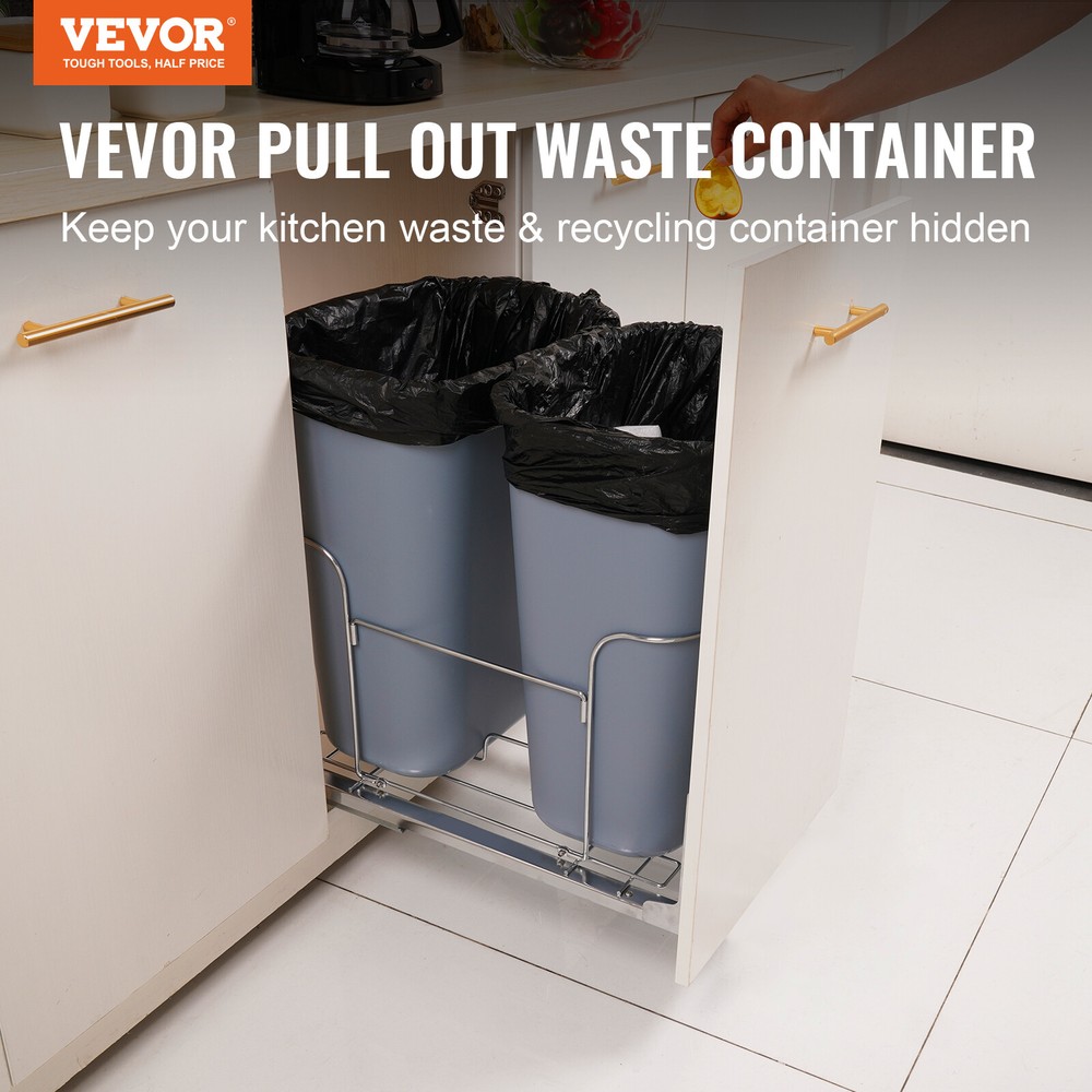 VEVOR Double 37QT Pullout Waste Container Kitchen Trash Can 70L w/ Soft Close