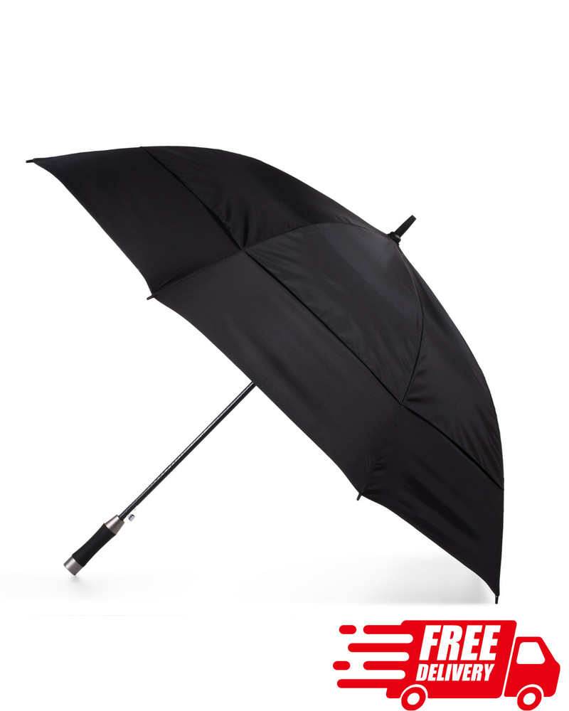 Vented Auto Open Stormbeater Golf Stick Umbrella With SunGuard Black