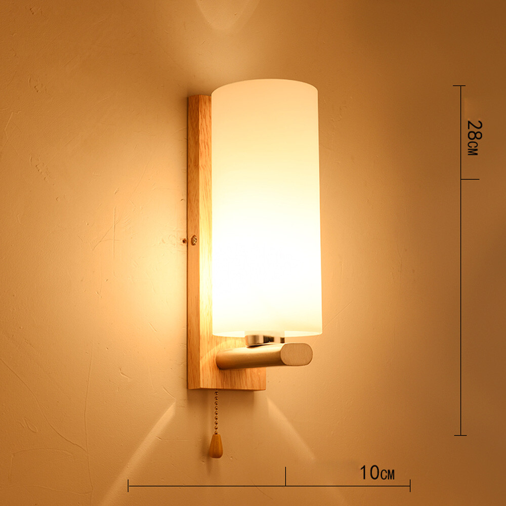 Ashtree Wood Glass Wall Lamp Hallway Wall Light Pull Switch Loft Retro 5~10㎡