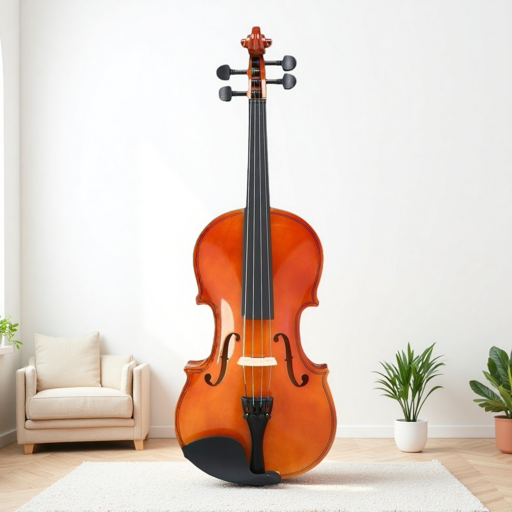 4/4 Full Size Beginner Acoustic Violin Set - Shoulder Rest, Strings, Natural