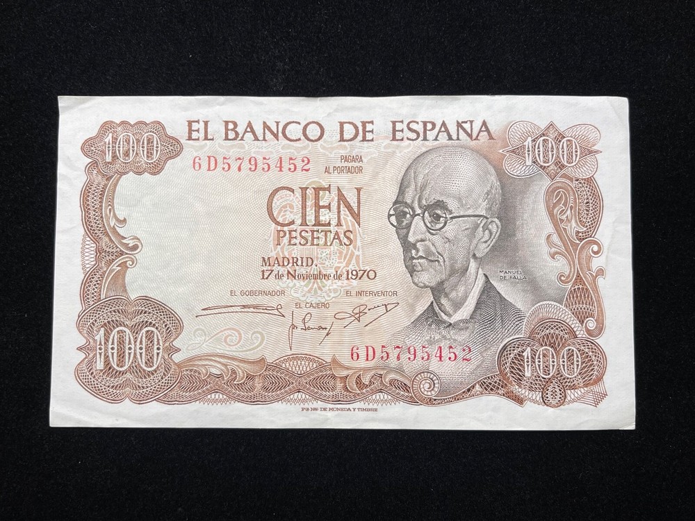 1970 Spain *100 Pesetas* Manuel De Falla Banknote