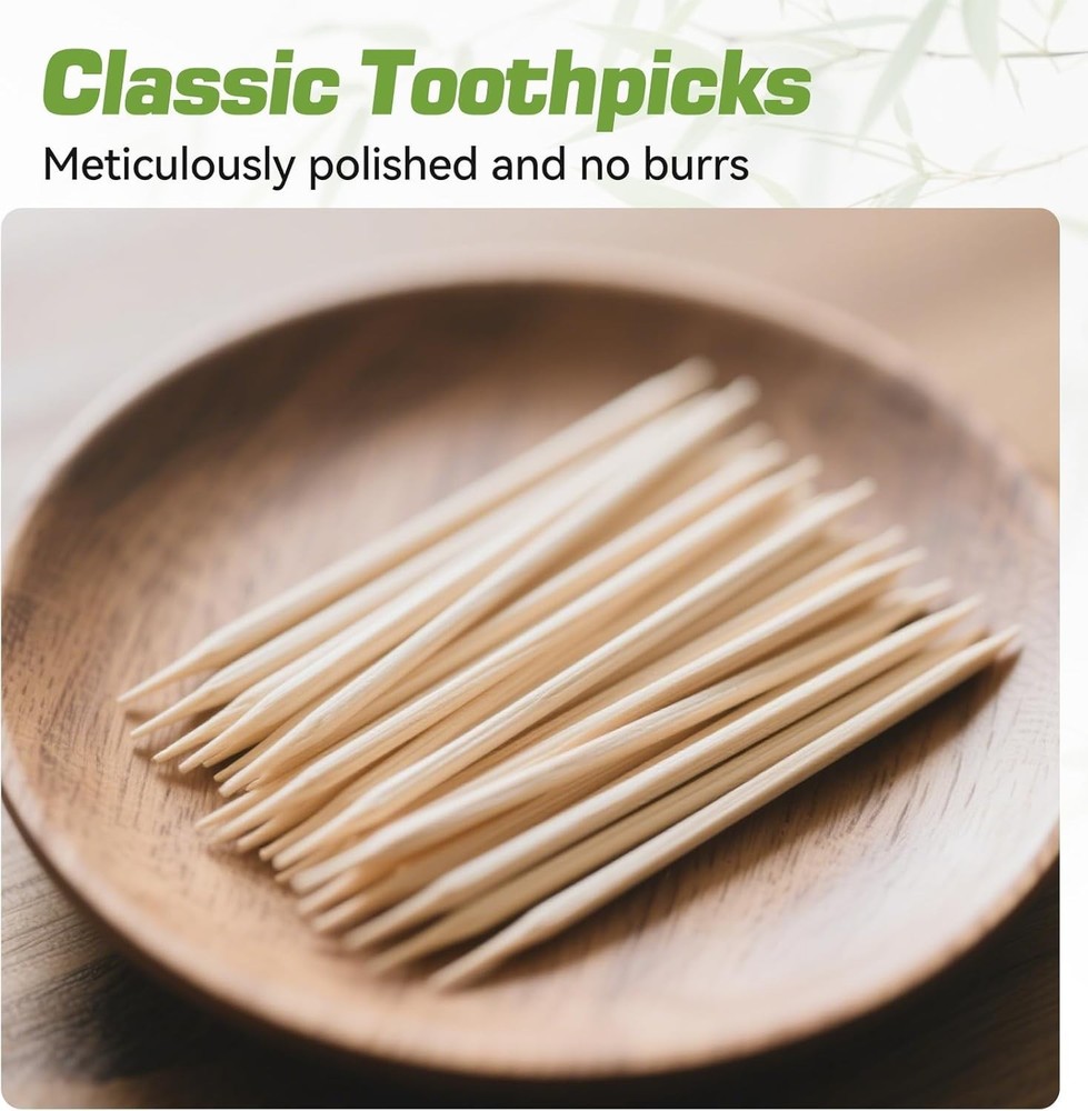 Toothpick Holders 1 Pack with 600 Picks,Round Toothpicks Double-Side Point fo...