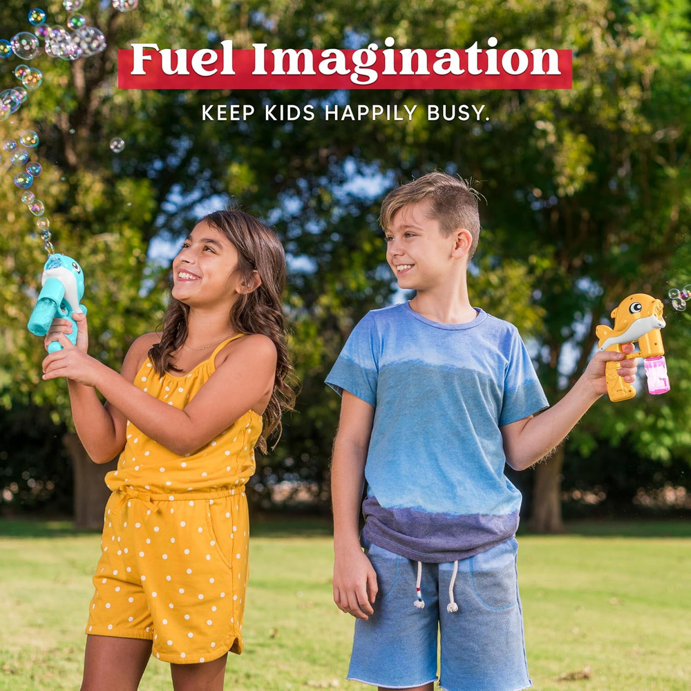 2 Bubble Guns, Whale Bubble Maker LED Automatic with 4 Refill Solutions for Kids