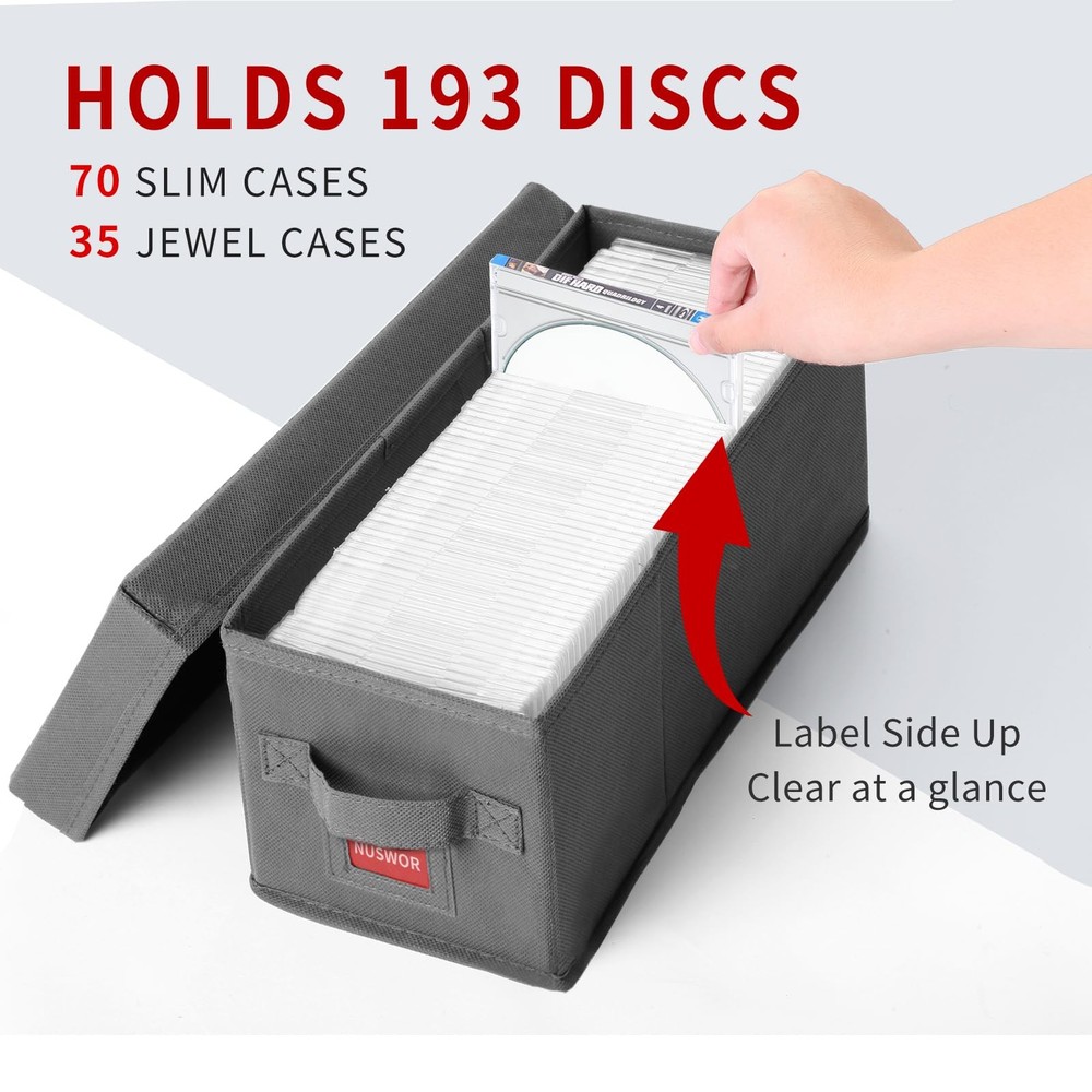 Stackable CD Storage Box Holds 140 Cases | 4-Pack Organizer with Lid