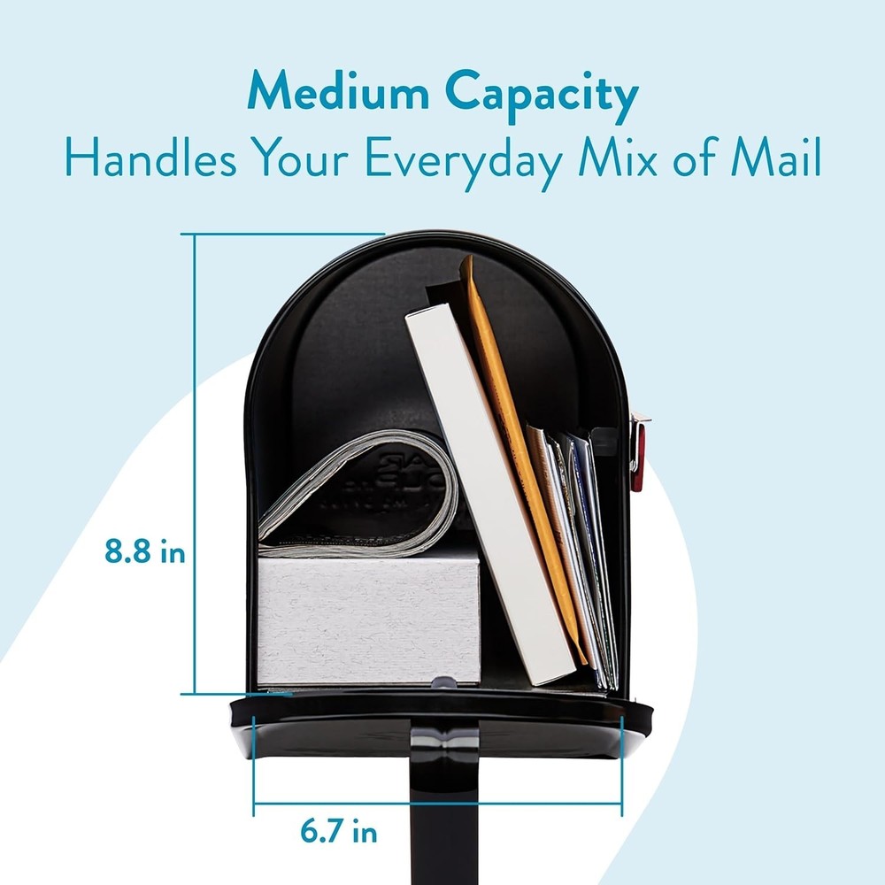 Mailbox to Go Kit - Medium Black Galvanized Steel Mailbox with Post