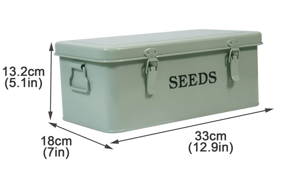 Seed Storage Box Metal Container Organizer, 4-Compartment Garden Seed Box wit...