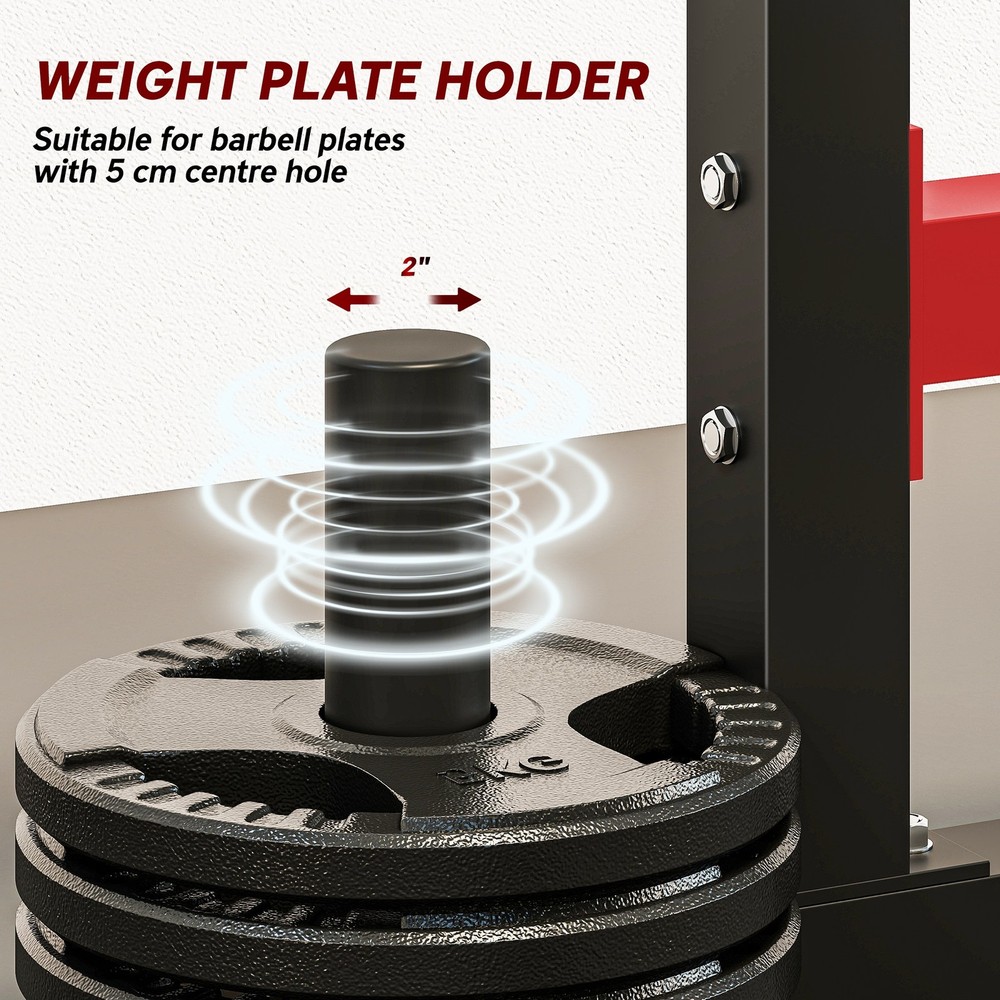 Squat & Bench Press Rack, Adjustable Hooks, 660LB Capacity w/ Plate Holders
