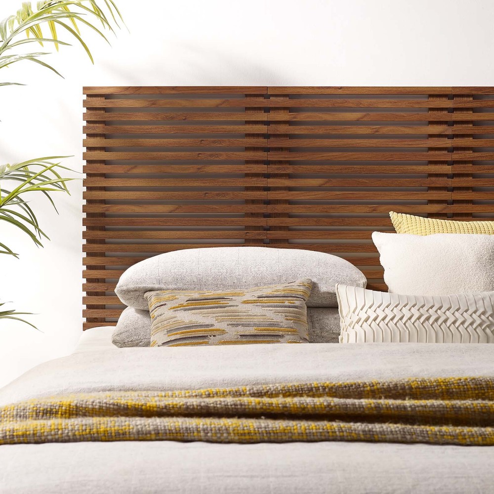 Modway Render Mid-Century Modern Wall-Mount Queen Headboard in Walnut