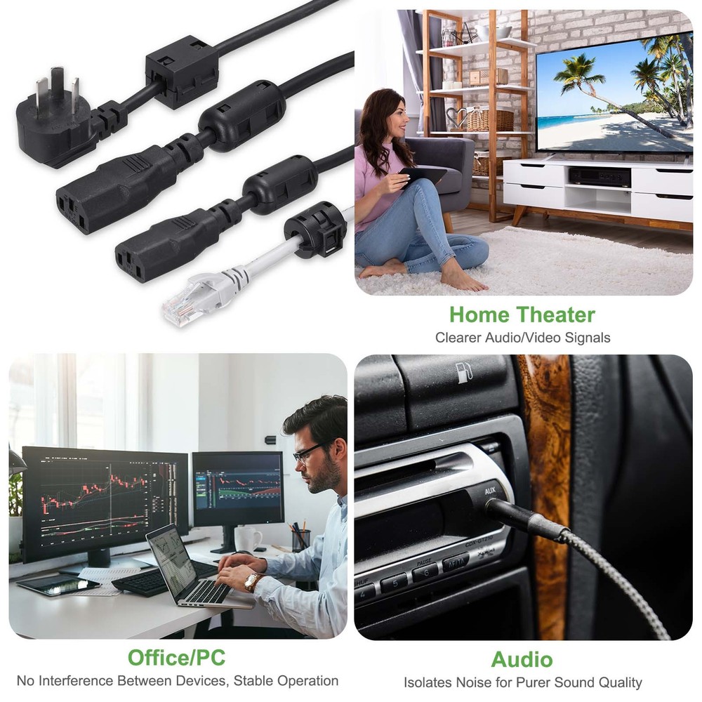 10mm Clip-on Ferrite Ring Core for Cable, Black 4pcs