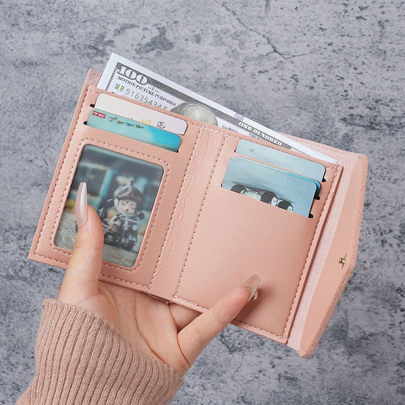 Light pink lady's short-sized wallet card case