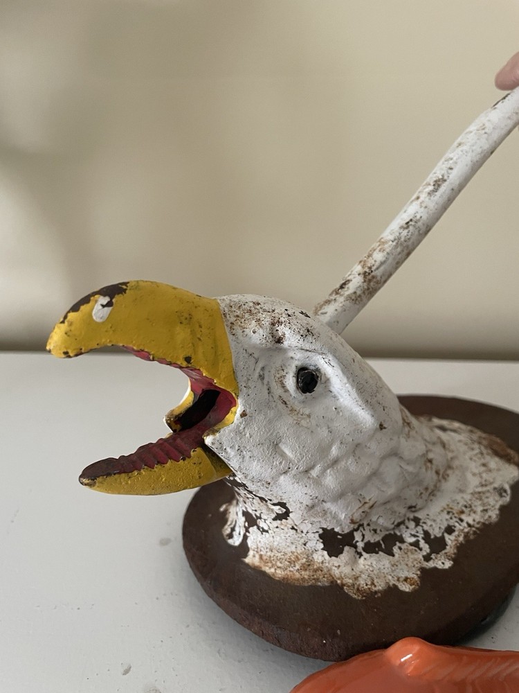 Vintage Table Mounted Large Cast Iron Enamel Painted EAGLE Nutcracker 9" Long