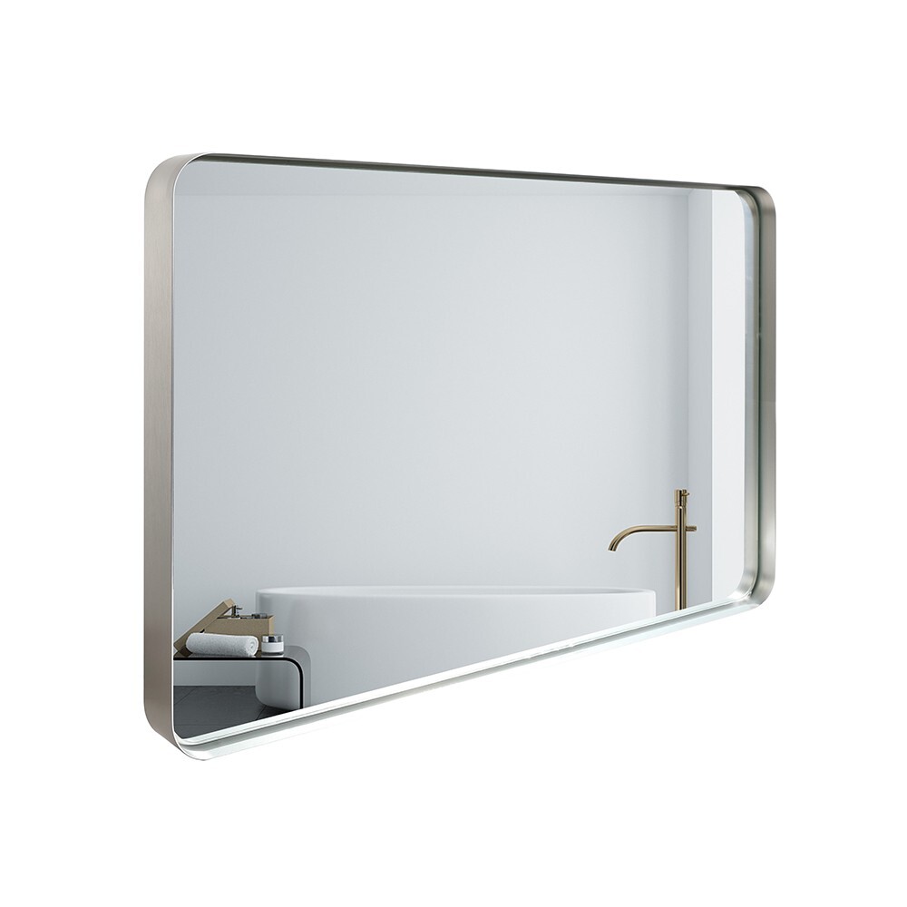 30x20 Inch Glossy Brushed Silver Rectangle Bathroom Mirror with Rounded Corners
