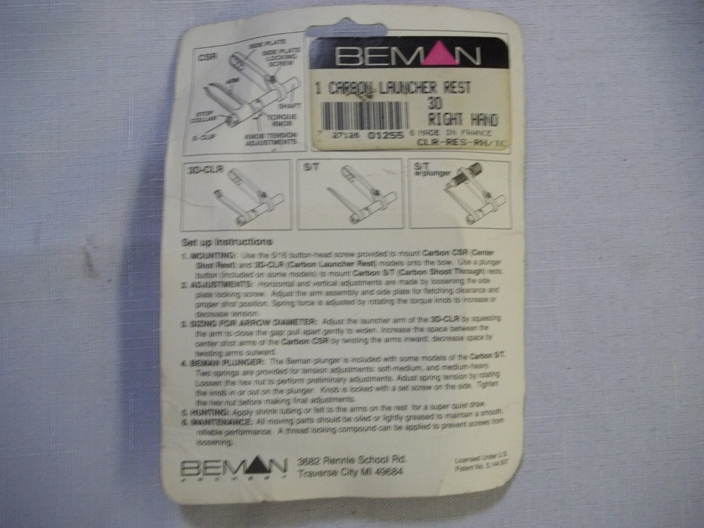Beman ARCHERY ARROW REST SYSTEM FOR CARBON ARROWS