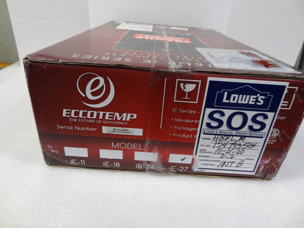 New NIB Eccotemp iE-27 27KW 3.5 GPM Electric Tankless Water Heater Black 240V