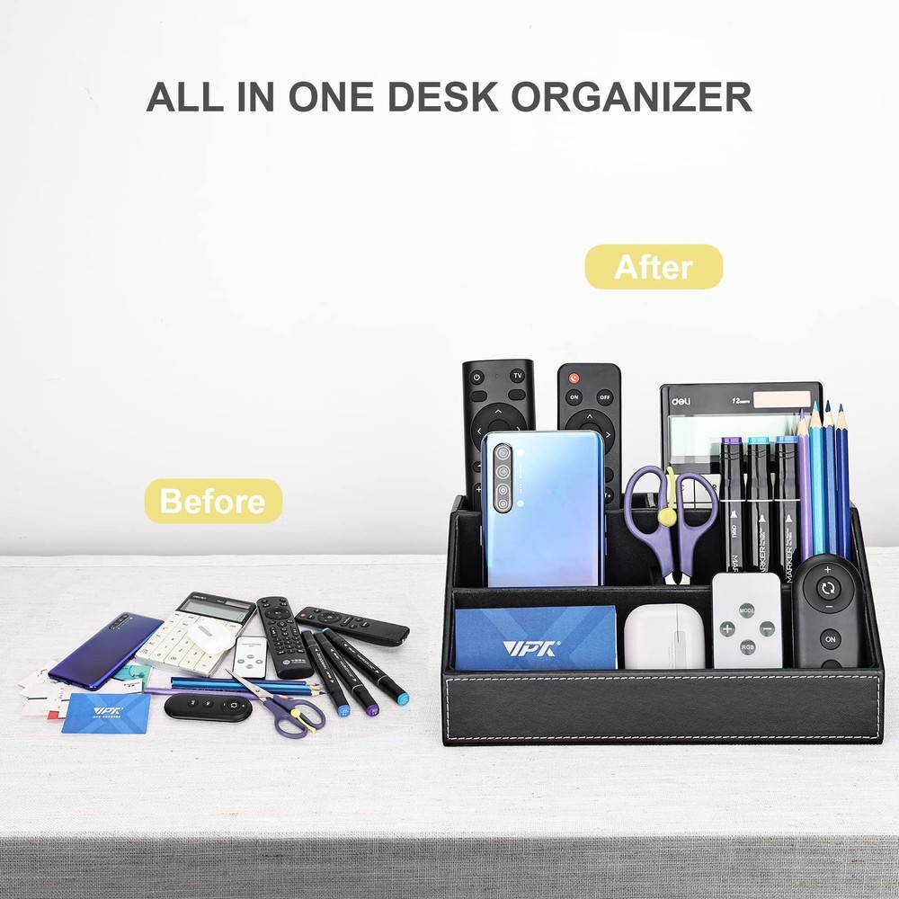 KINGFOM Pu Leather Desk Organizer with 5 Compartments Holder, Multi-Functiona...