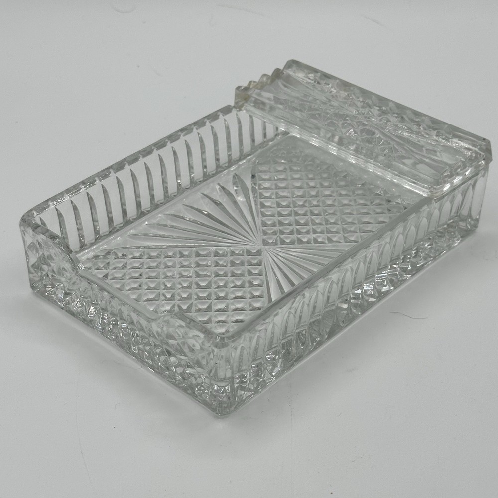 VTG Crystal Rectangular Cigar/Cigarette Box/Ashtray/Dish Hollywood Regency