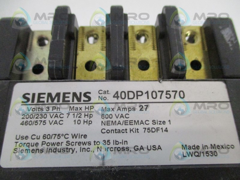 SIEMENS 40DP107570 CONTACTOR (MISSING ACCESSORIES) NSNP