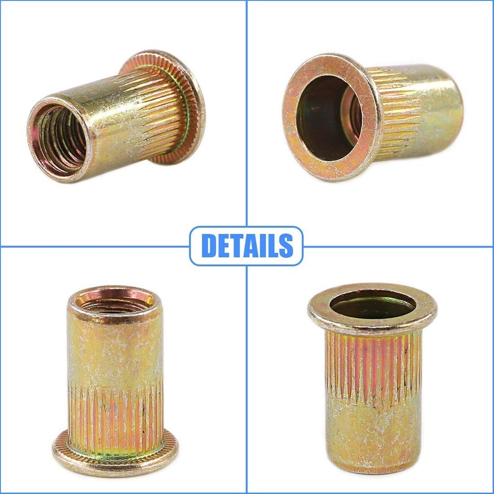 100 Pcs 5/16-18 UNC Carbon Steel Rivet Nut Flat Head Threaded Insert Nutsert SAE