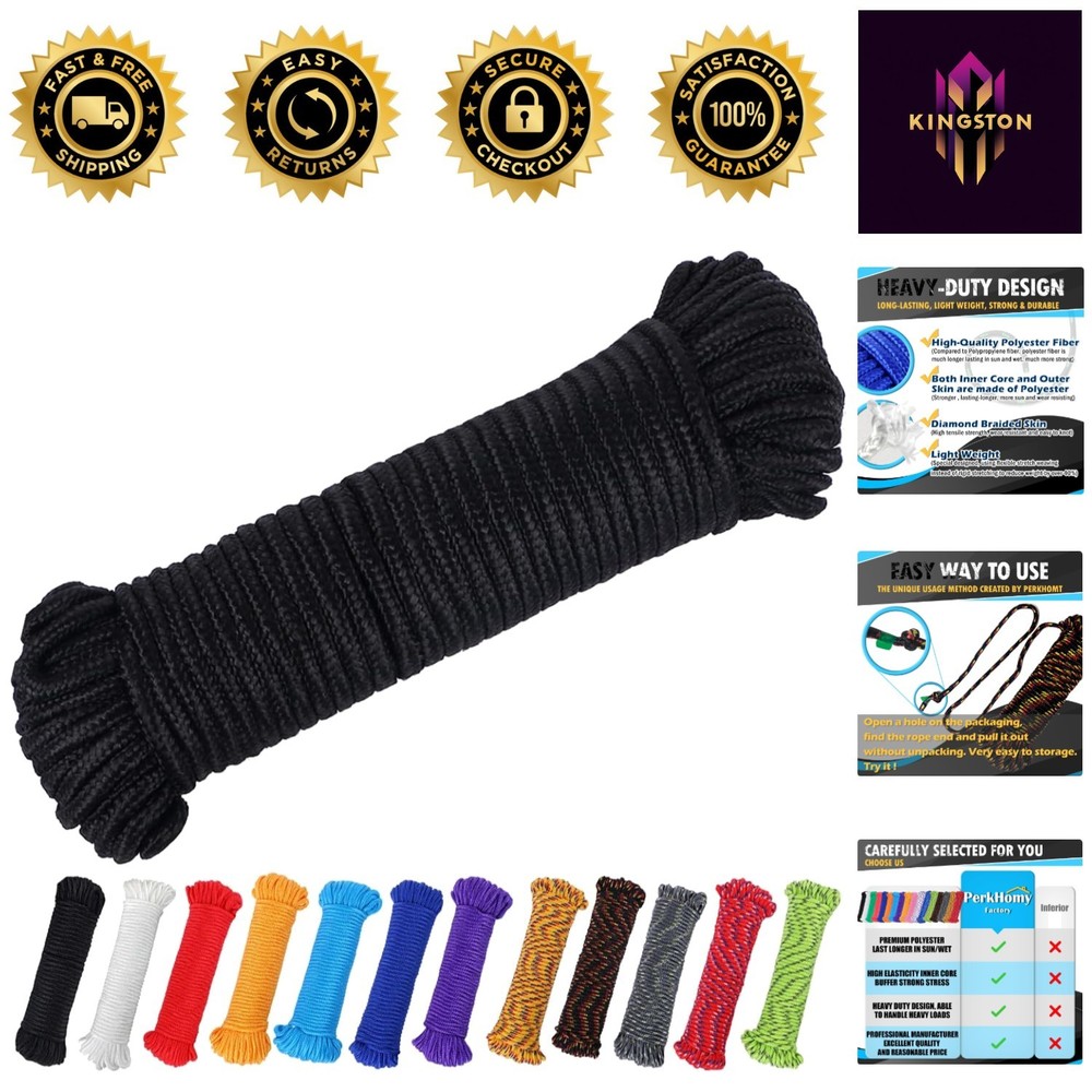 Durable 90 ft 1/4" Polyester Utility Rope - Diamond Braid for Enhanced Handling