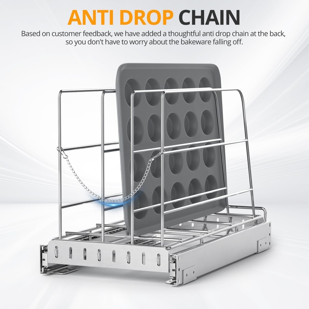 Pull Out Cabinet Organizer for Cutting Board, Cookie Sheet, Baking Sheet, Sta...