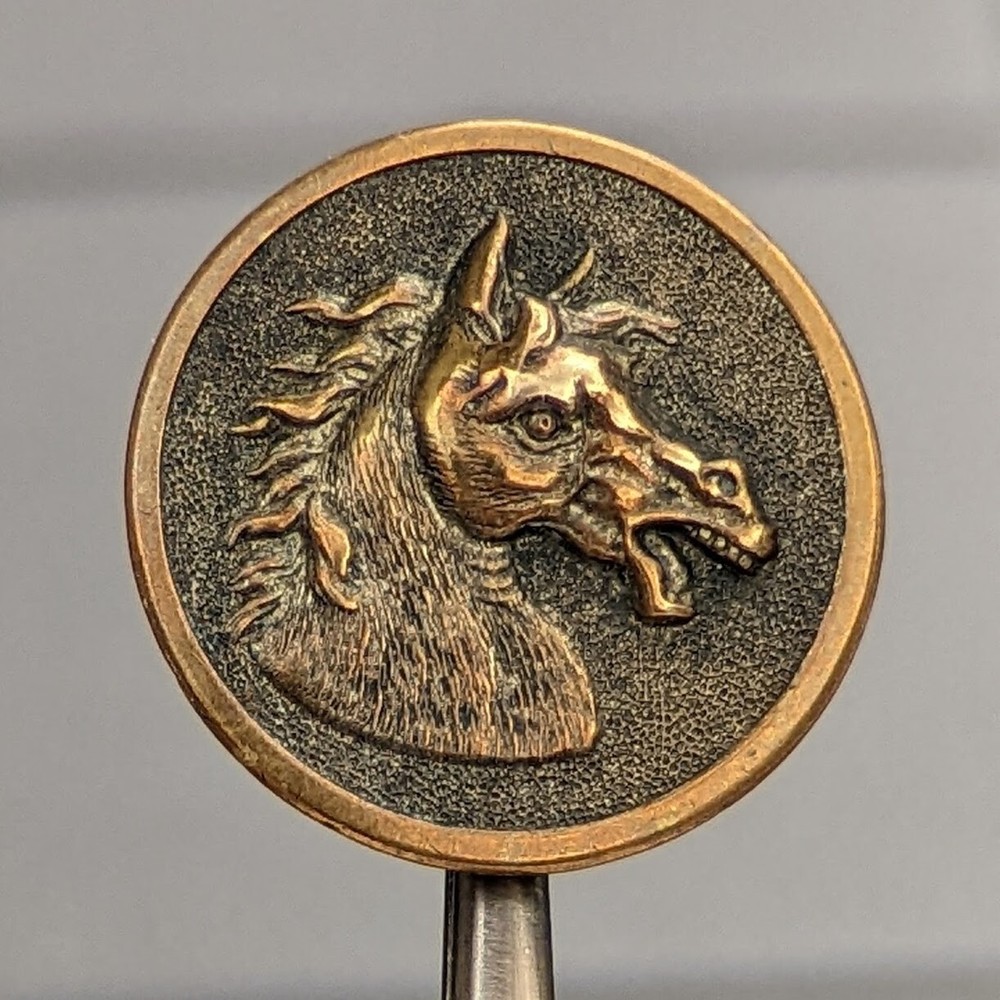Antique Brass Angry Horse Equestrian Picture Button
