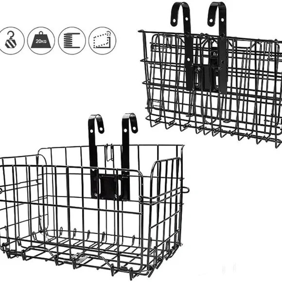 HOMEE Folding Rear Bike Basket Wire Mesh Fold-Up Detchable Front Bag Rear