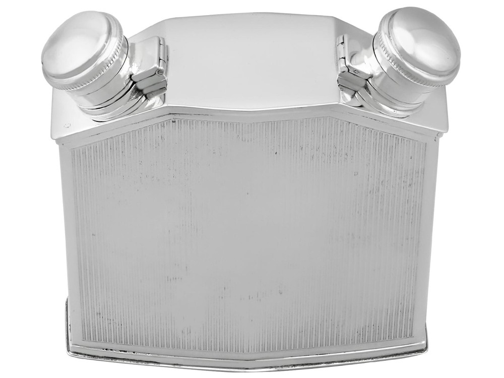 Antique Sterling Silver Double Radiator Hip Flask