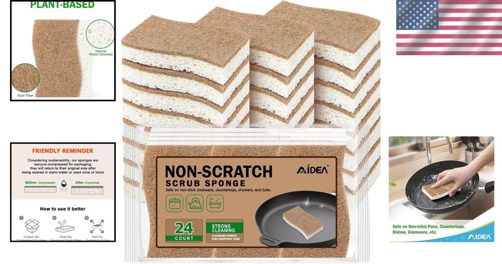 Natural Non Scratch Kitchen Sponge - Brown - 24 Count