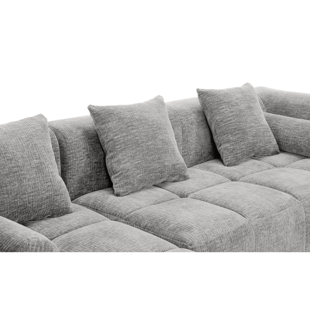 3-Seat Modular Sectional Sofa, Tufted Back with Side Pockets, Light Grey