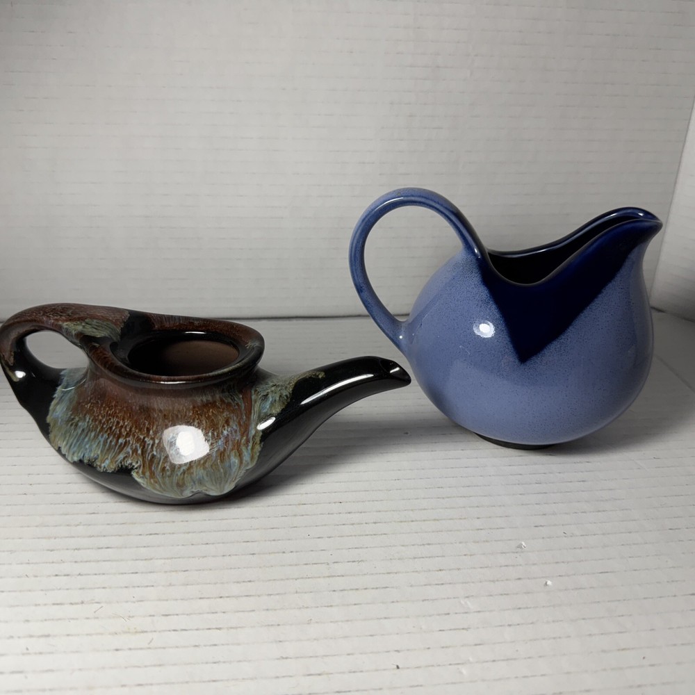 Teapots Drip Glaze And Blue Creamer Planter