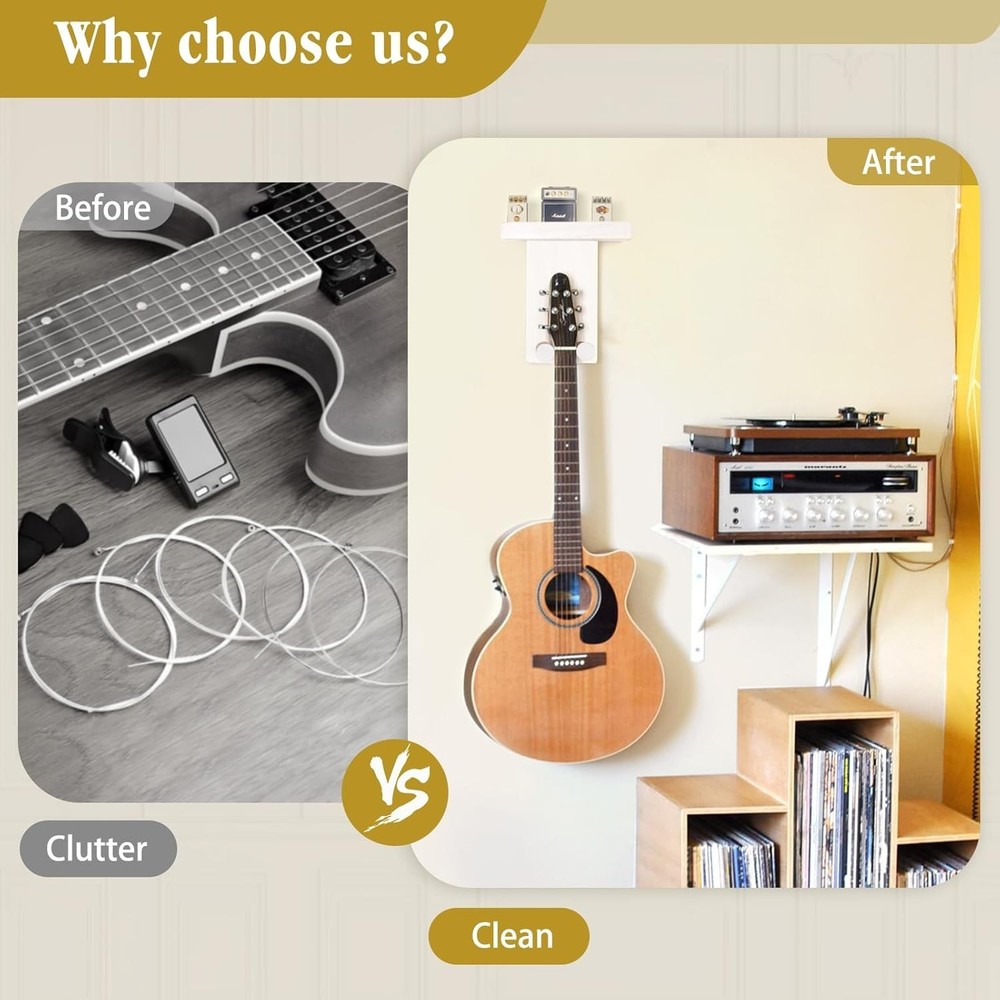 Rustic Wood Guitar Wall Mounts - 2 Pack