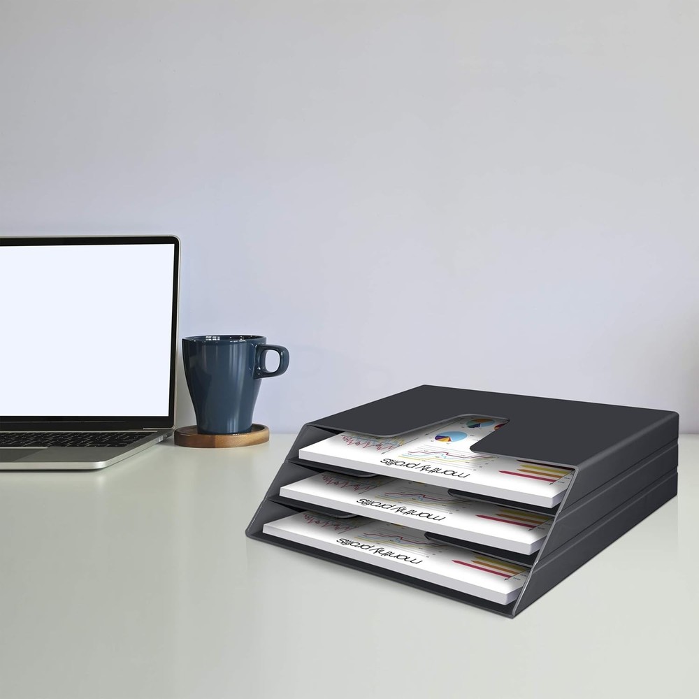 Acrimet Horizontal Triple File Folder Holder Organizer, Open Top Desktop