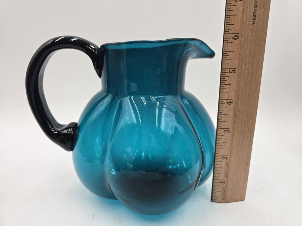 Hand Blown Small Blue Glass Pitcher