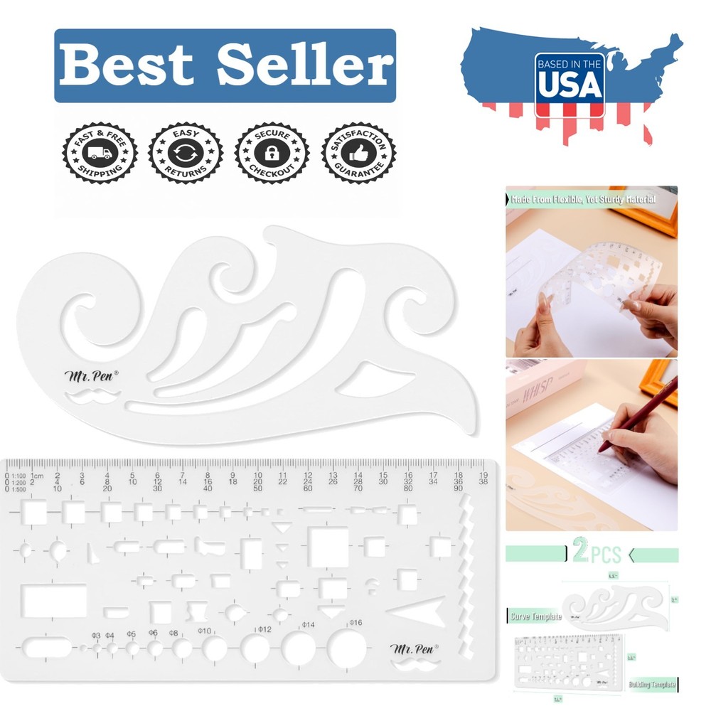 Mr. Pen Geometric Drawing Template Set: 2 Durable Plastic Stencils for Precision