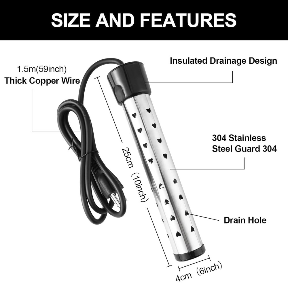 2000W Stainless Steel Water Heater with Digital Thermometer Portable Bath Poo...