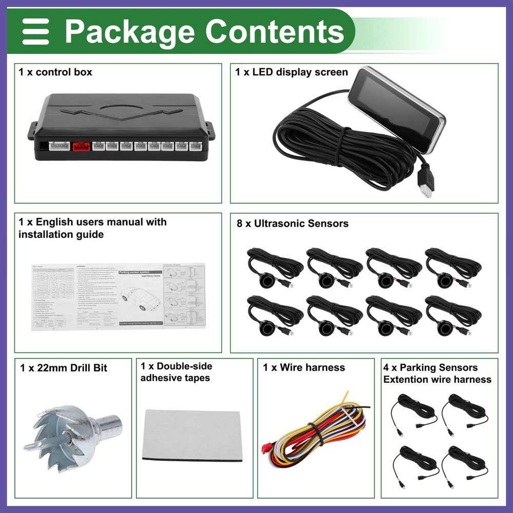 Car Auto Vehicle Reverse Backup Radar System Front 8Pcs