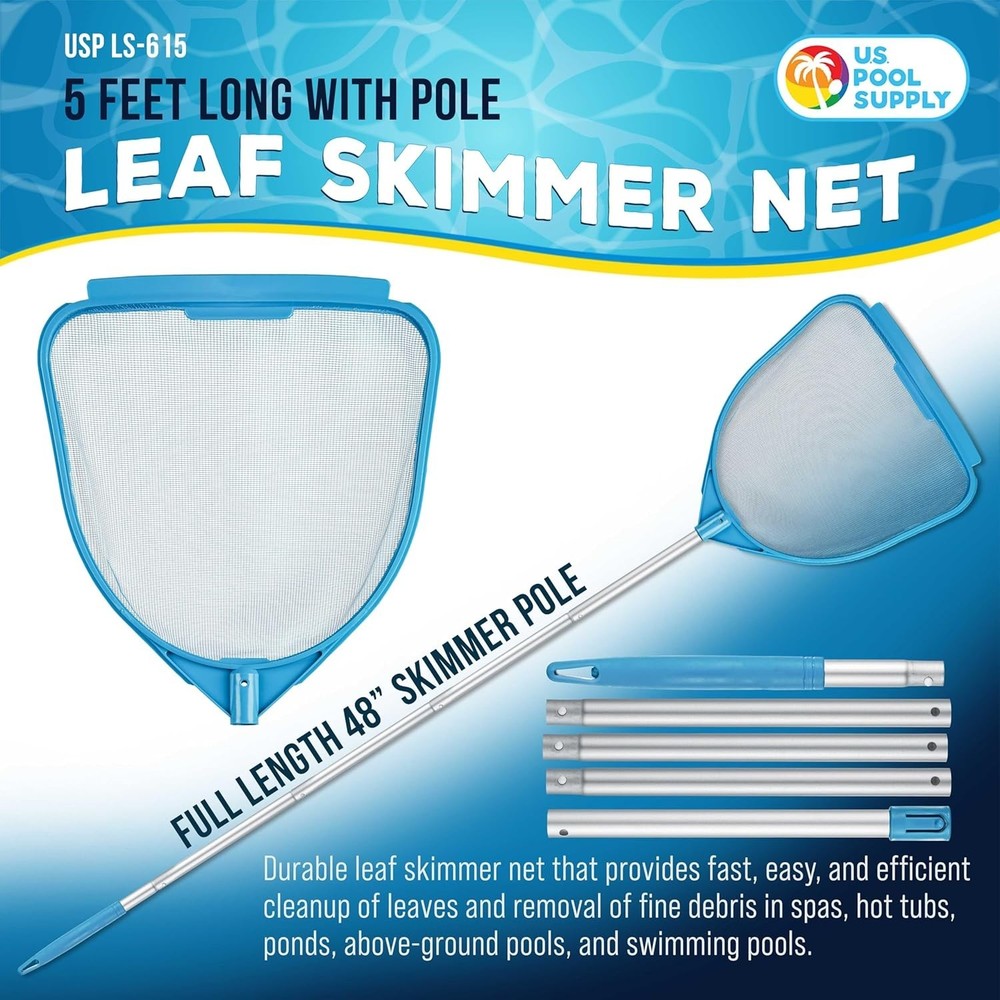 Pool & Spa Skimmer Net with Telescoping Pole 32"-5ft Fine Mesh Pool Cleaner