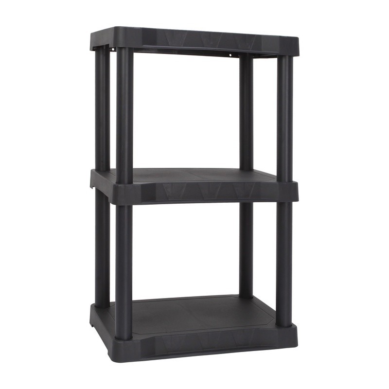 3 Shelf Black Plastic Storage Unit Easy Assembly Durable Utility Organizer New