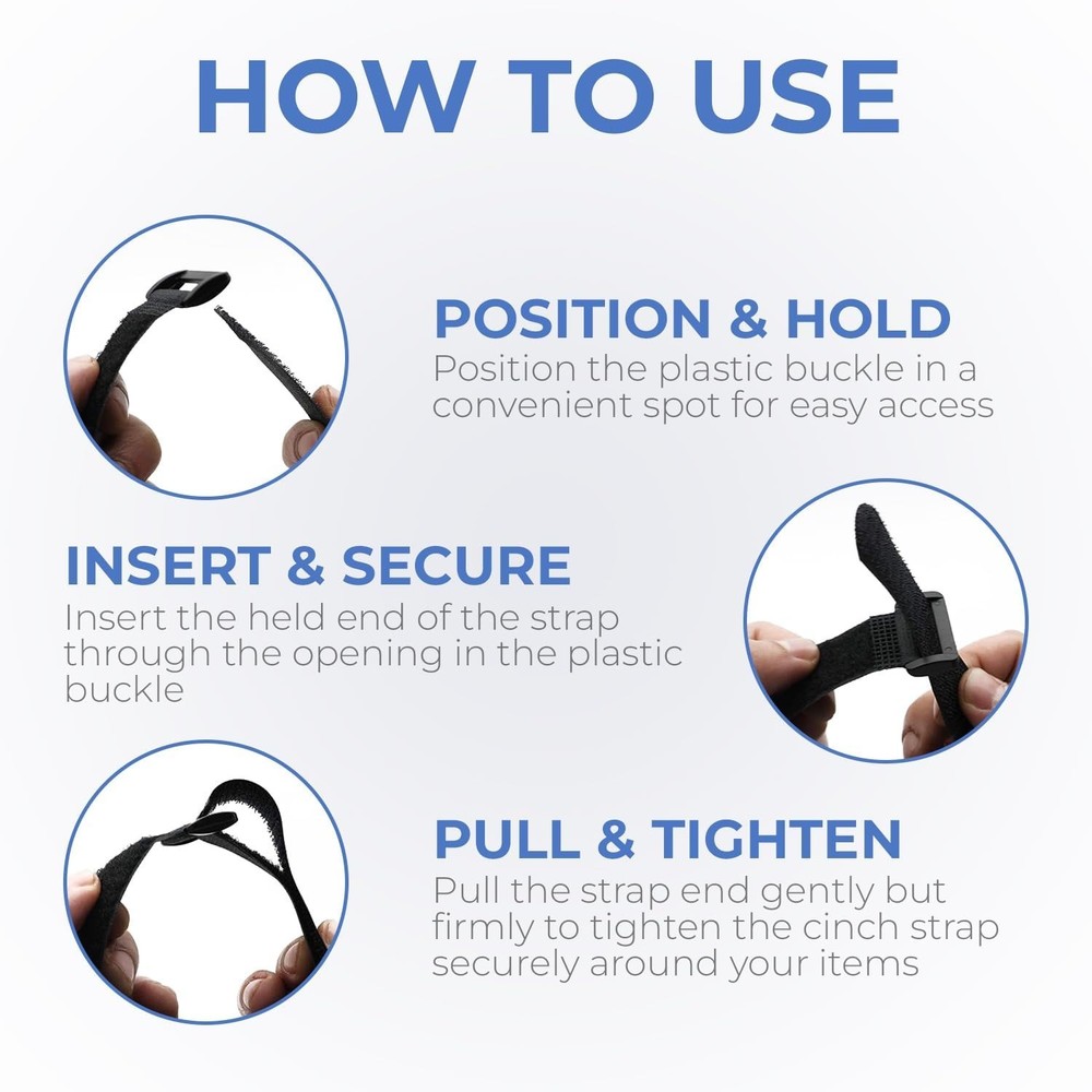 Reusable Cinch Straps - 12" Multipurpose Hook & Loop Strap Pack