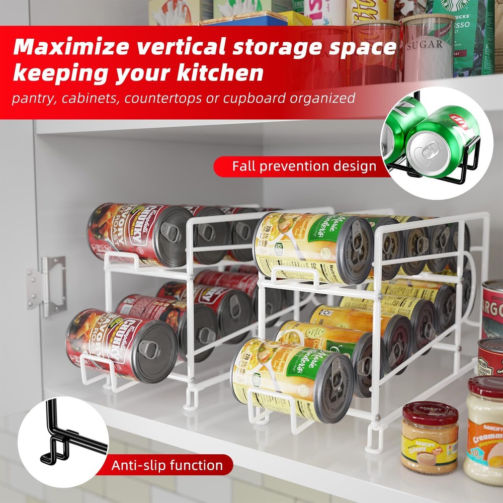 Soda Can Rack Organizer For Pantry Stackable 2 Pack Metal Rustproof Can Dispense