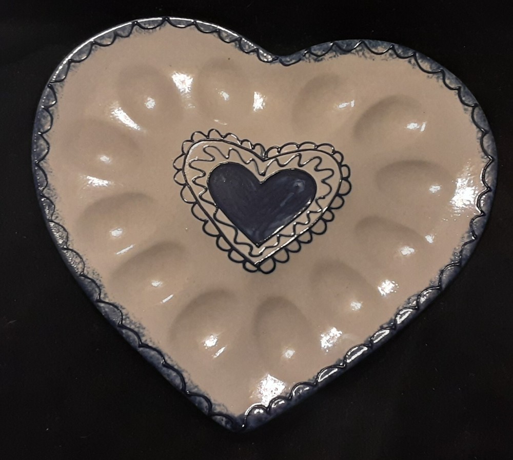 Bujno Pottery Heart Shaped Deviled Egg Platter/Dish, 2003