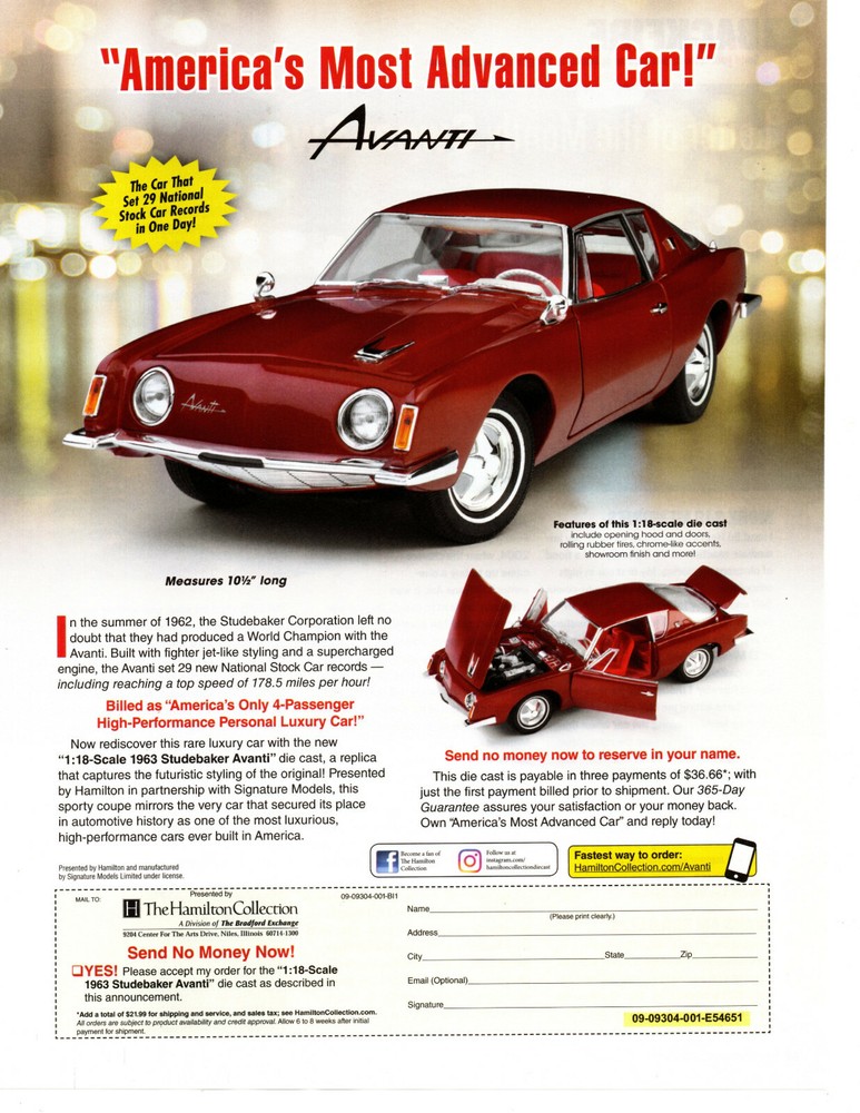 1962 STUDEBAKE AVANTI ~ GREAT DIE CAST CAR AD