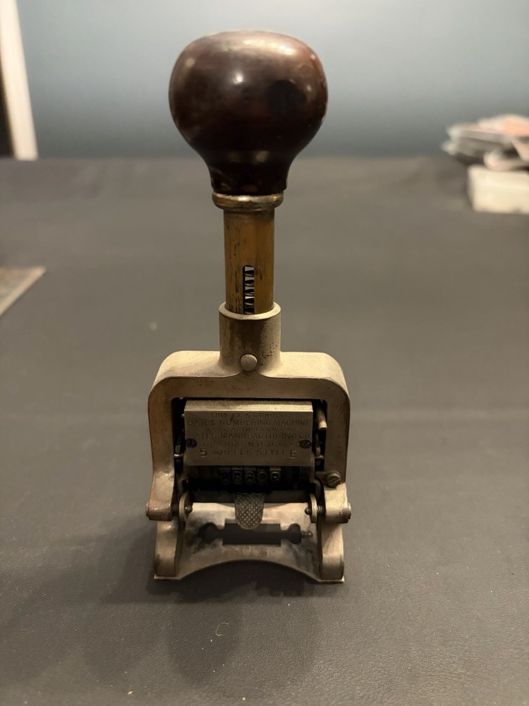 Antique Bates Numbering Machine 5 Wheels Style E Working Orange NJ