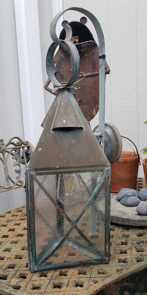 Copper Triangular Wall Sconce w/ Seeded Glass & Ornate Frame 21 1/2" T GS00097