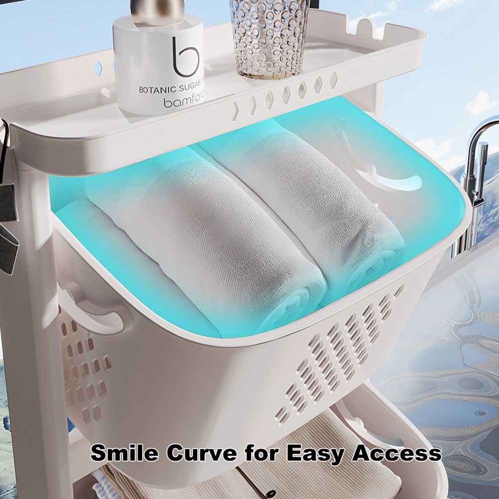 Laundry Basket Sorting Rack Four-Tier Wheeled Design Removable Casters