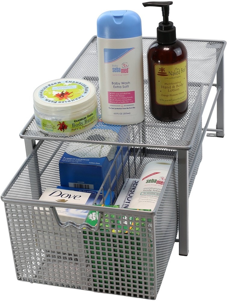 Deco Brothers Stackable Pull Out Cabinet Sliding Basket with Dividers, Large,